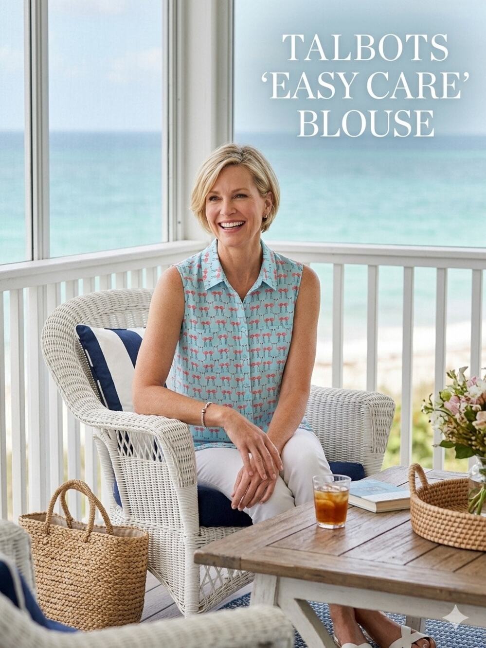 Talbots Easy Care Sleeveless Flamingo Blouse